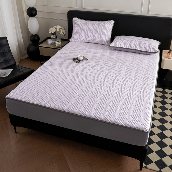 91家纺网 家纺一手货源 找家纺 2025新款韩国外贸爆款加厚PE中分子凉感豆豆软席 时空紫-床笠款