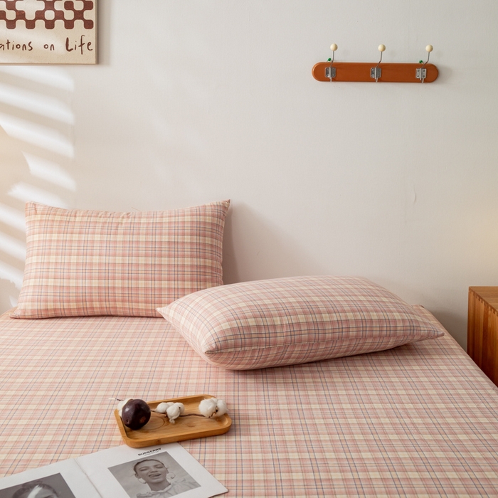 91家纺网 家纺一手货源 找家纺 2025新款A类色织水洗棉单被套 凯利咖