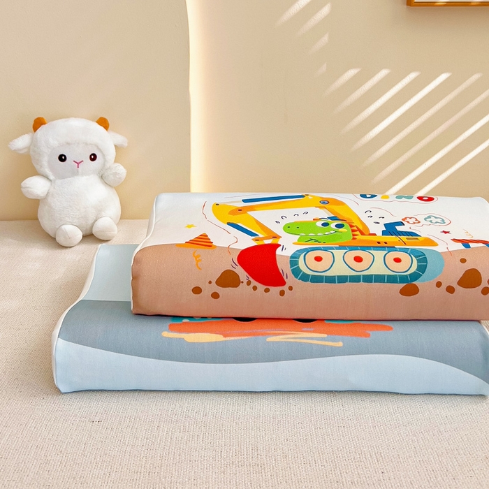 91家纺网 家纺一手货源 找家纺 梵赫 2025新款全棉A类儿童针织棉记忆枕（可拆卸） 挖掘机恐龙 30*50  含芯