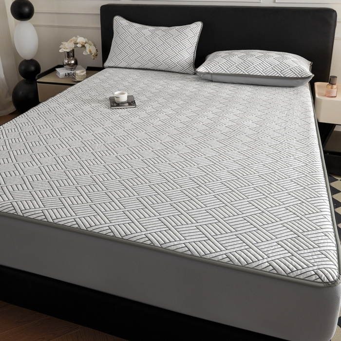 91家纺网 家纺一手货源 找家纺 2025新款韩国外贸爆款加厚PE中分子凉感豆豆软席 时空灰-床笠款