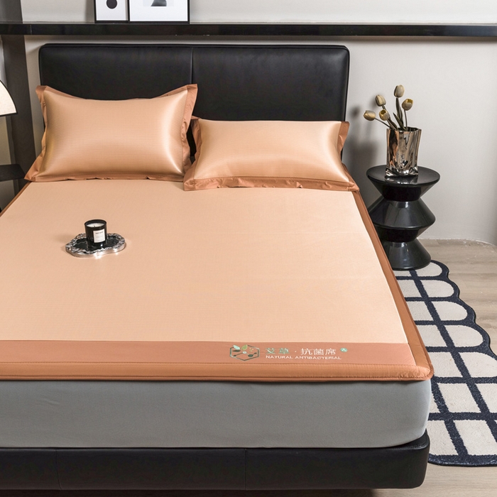 91家纺网 家纺一手货源 找家纺 全季家居 2025新款5A加厚加密艾草碳光席冰丝席 床笠-奶咖