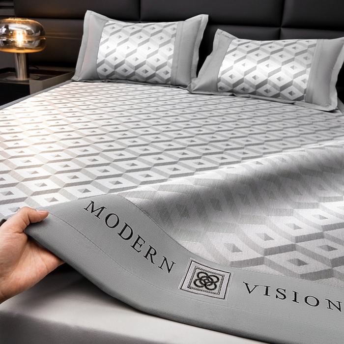 91家纺网 家纺一手货源 找家纺 全季家居 2025新款5A抗菌3D立体冰柔凉感冰丝席 格调-银灰 床席款