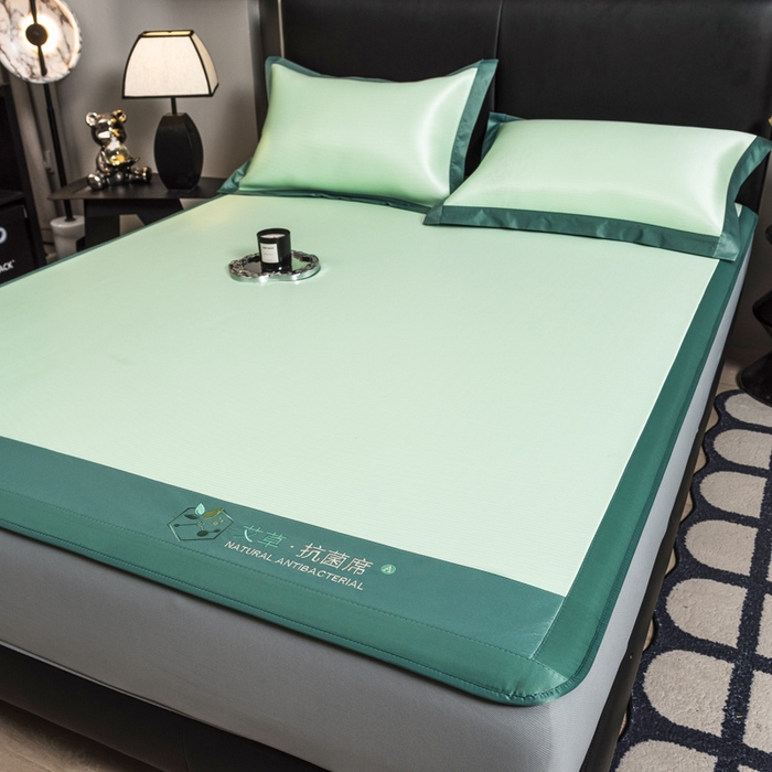 91家纺网 家纺一手货源 找家纺 全季家居 2025新款5A加厚加密艾草碳光席冰丝席 床笠-水绿