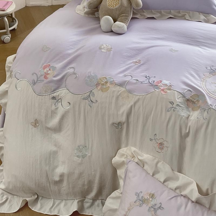 91家纺网 家纺一手货源 找家纺 ab家纺2025新款全棉水洗棉绣花四件套-夏莉儿 夏莉儿-香芋紫