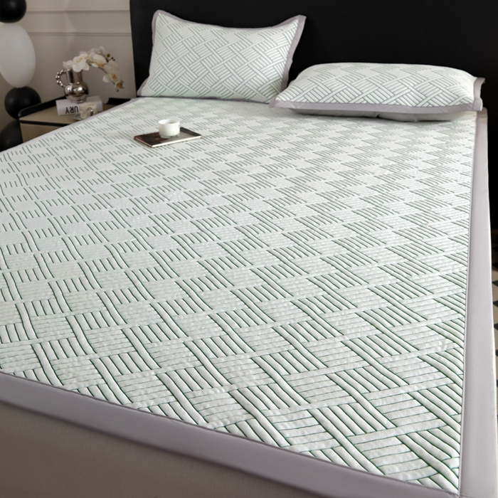 91家纺网 家纺一手货源 找家纺 2025新款韩国外贸爆款加厚PE中分子凉感豆豆软席 时空绿-床席款