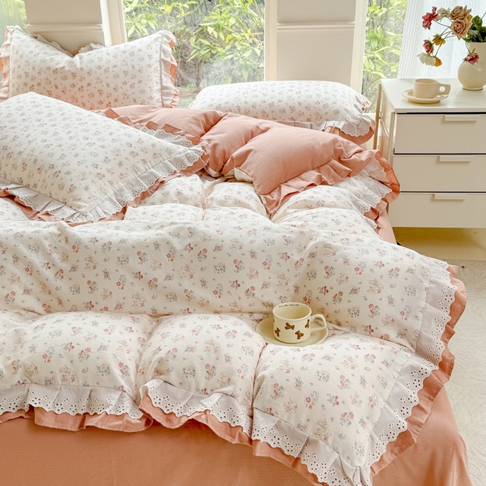 91家纺网 家纺一手货源 找家纺 （总）晨晨家纺2025新款全棉双层花边双层纱四件套