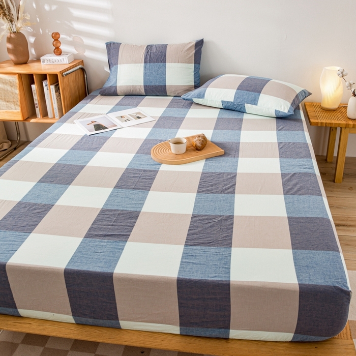 91家纺网 家纺一手货源 找家纺 2025新款A类色织水洗棉单被套 米棕丈青格