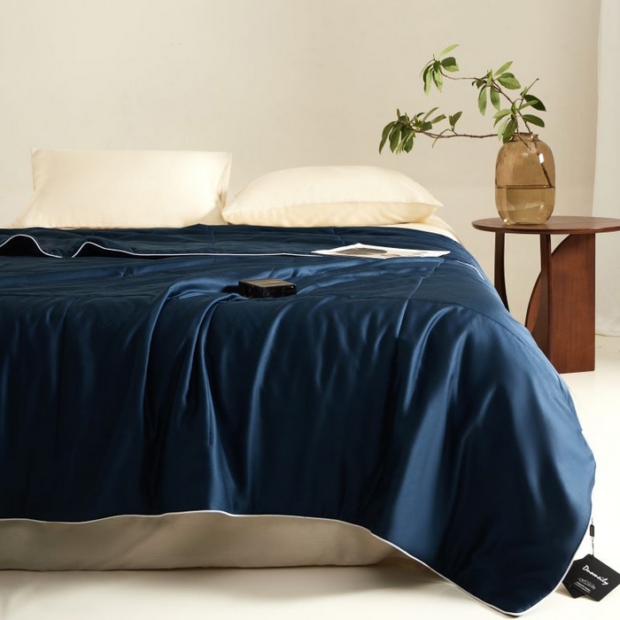 91家纺网 家纺一手货源 找家纺 朵美 2025新款60支天丝纯色夏被被子被芯 深蓝灰
