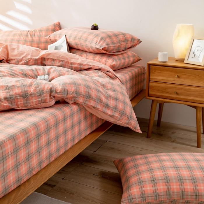 91家纺网 家纺一手货源 找家纺 2025新款A类色织水洗棉单被套 芳华粉