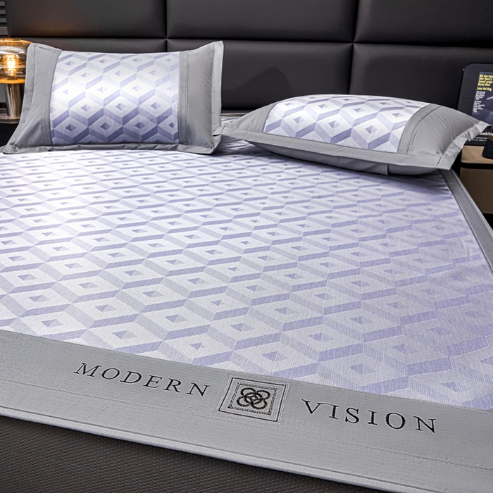 91家纺网 家纺一手货源 找家纺 全季家居 2025新款5A抗菌3D立体冰柔凉感冰丝席 格调-天蓝 床笠款