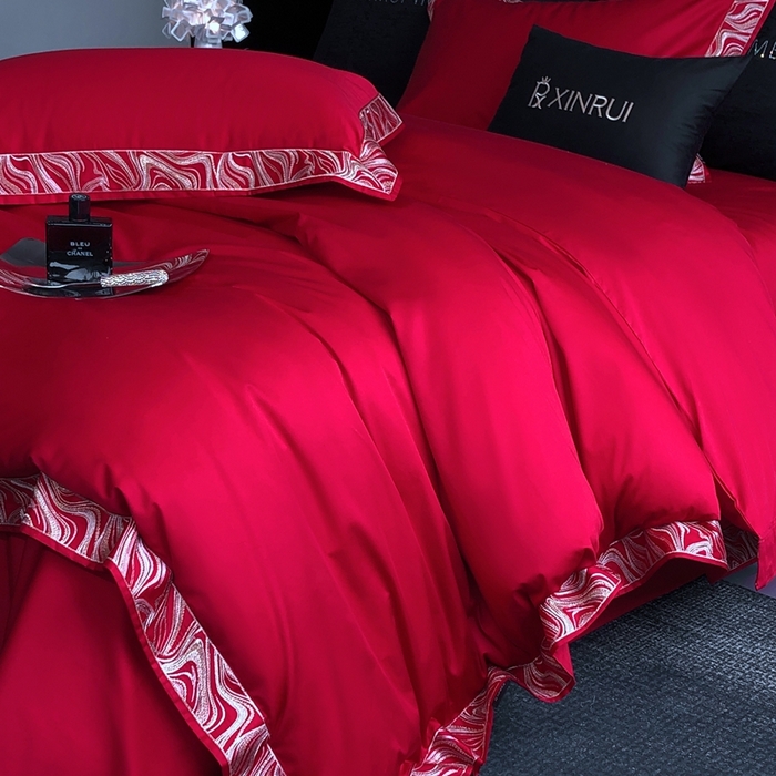 91家纺网 家纺一手货源 找家纺 馨蕊家居 2025新款100s高奢典藏简约全棉系列四件套-棉水漾 水漾-温莎红
