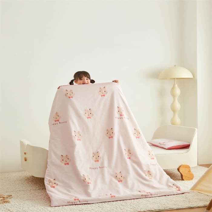 91家纺网 家纺一手货源 找家纺 艾佳宝贝 2025A类儿童全棉多功能单被套可拆式夏被四季被子 乖萌甜兔