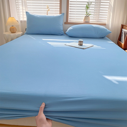 耀悦家纺 2025新款A类人字纹提花水洗棉单品系列-单床笠 人字纹-宾利蓝