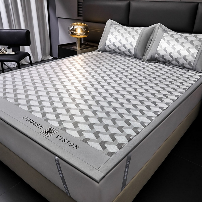 91家纺网 家纺一手货源 找家纺 全季家居 2025新款5A抗菌3D立体冰柔凉感冰丝席 菱形-银灰 床席款