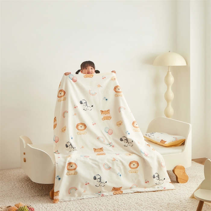 91家纺网 家纺一手货源 找家纺 艾佳宝贝 2025A类儿童全棉多功能单被套可拆式夏被四季被子 萌趣动物园