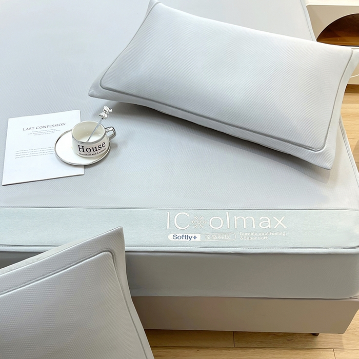 91家纺网 家纺一手货源 找家纺 全季家居 2025新款5A抗菌ICE系列凉感冰丝席 浅灰 床笠款