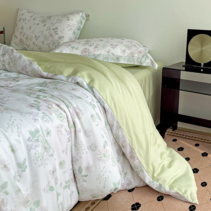 91家纺网 家纺一手货源 找家纺 棉生活家纺 2025新款天丝莱赛尔印花四件套 念池花