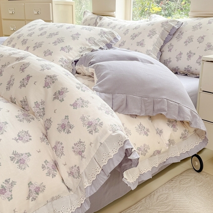 91家纺网 家纺一手货源 找家纺 （总）晨晨家纺2025新款全棉双层花边双层纱四件套