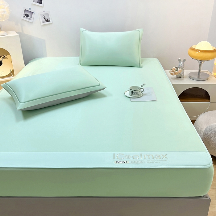 91家纺网 家纺一手货源 找家纺 全季家居 2025新款5A抗菌ICE系列凉感冰丝席 水绿 床笠款