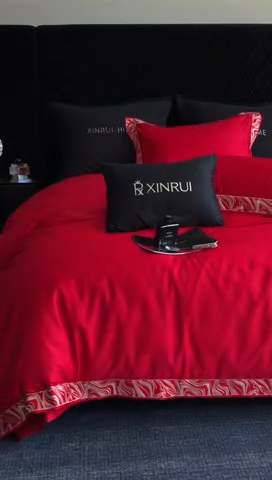 91家纺网 家纺一手货源 找家纺 馨蕊家居 2025新款100s高奢典藏简约全棉系列四件套-棉水漾 水漾-温莎红