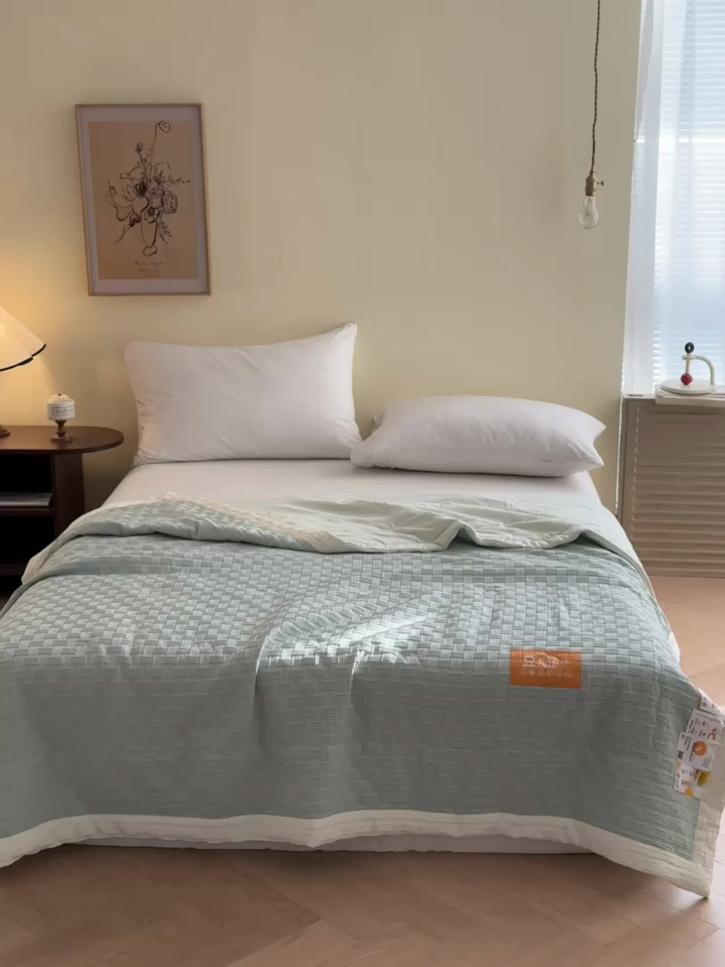 91家纺网 家纺一手货源 找家纺 雨洋家纺 2025新款亲肤华夫格大豆夏被 华夫格-绿