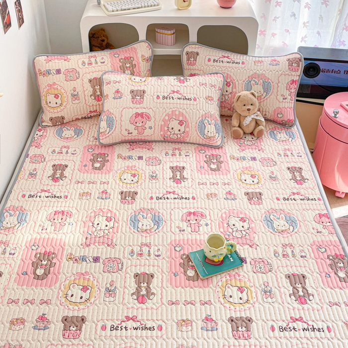 91家纺网 家纺一手货源 找家纺 贝扬思家纺 2025新款亲肤舒适可爱乳胶凉席席子系列 小猫相片