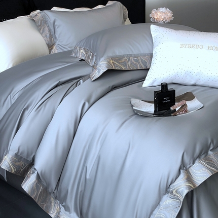 馨蕊家居 2025新款100s高奢典藏简约全棉系列四件套-棉水漾 水漾-高级灰