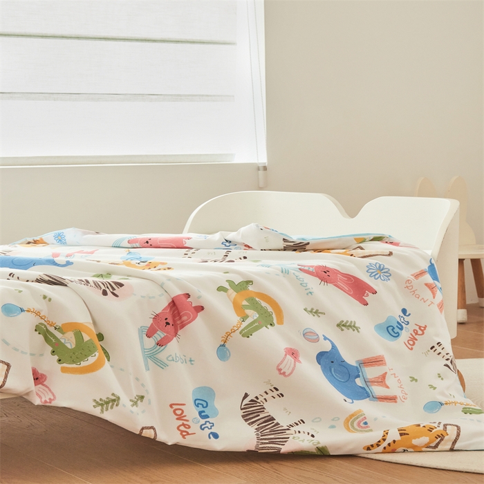 91家纺网 家纺一手货源 找家纺 艾佳宝贝 2025A类儿童全棉多功能单被套可拆式夏被四季被子 动物的世界