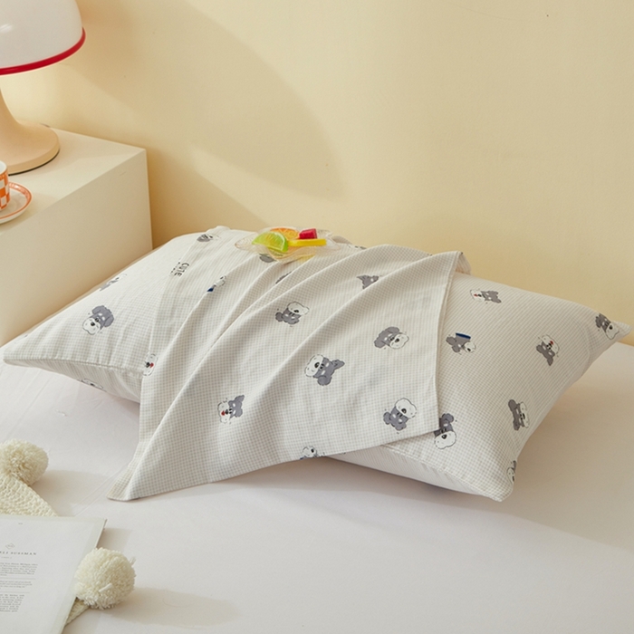 91家纺网 家纺一手货源 找家纺 2025款A类母婴级全棉双层纱枕套_4032 哈皮狗狗