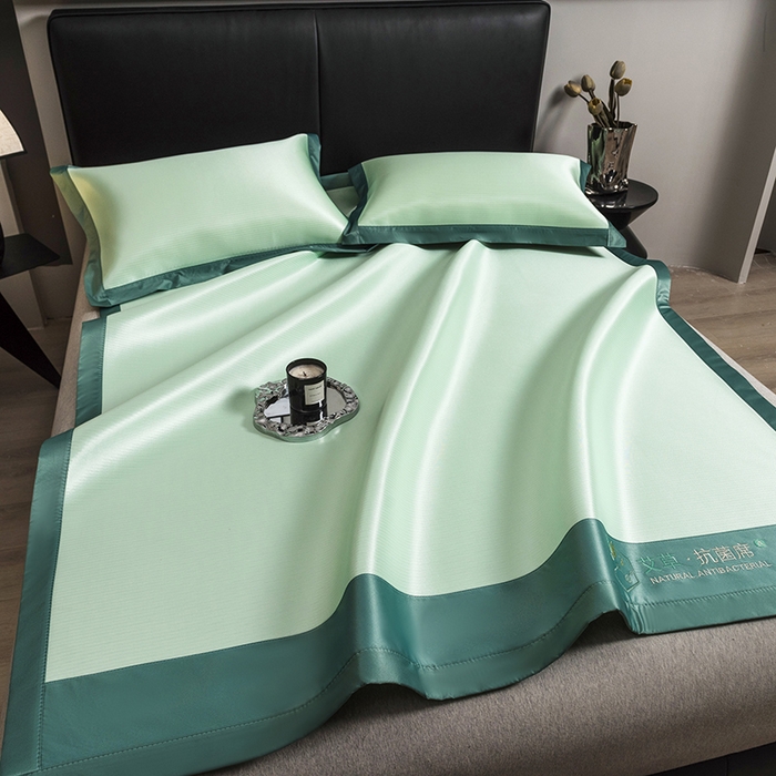 91家纺网 家纺一手货源 找家纺 全季家居 2025新款5A加厚加密艾草碳光席冰丝席 床席-水绿