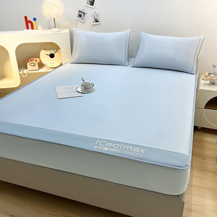 91家纺网 家纺一手货源 找家纺 全季家居 2025新款5A抗菌ICE系列凉感冰丝席 天蓝 床笠款