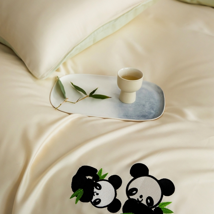 91家纺网 家纺一手货源 找家纺 （总）金奇达家纺 2025新款竹玉清丝四件套-墨隐竹笙【标准号全网控价（折后券后）不低于228元】