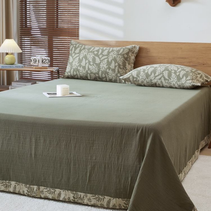 91家纺网 家纺一手货源 找家纺 2025新款全棉色织双层纱纽扣款四件套 扶苏-绿