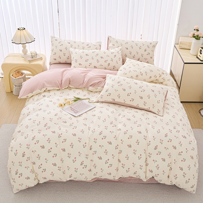 91家纺网 家纺一手货源 找家纺 蕾诺家纺 2025新款直播新款A类有氧提花云纱棉圆角吊边工艺四件套学生三件套 少女花季