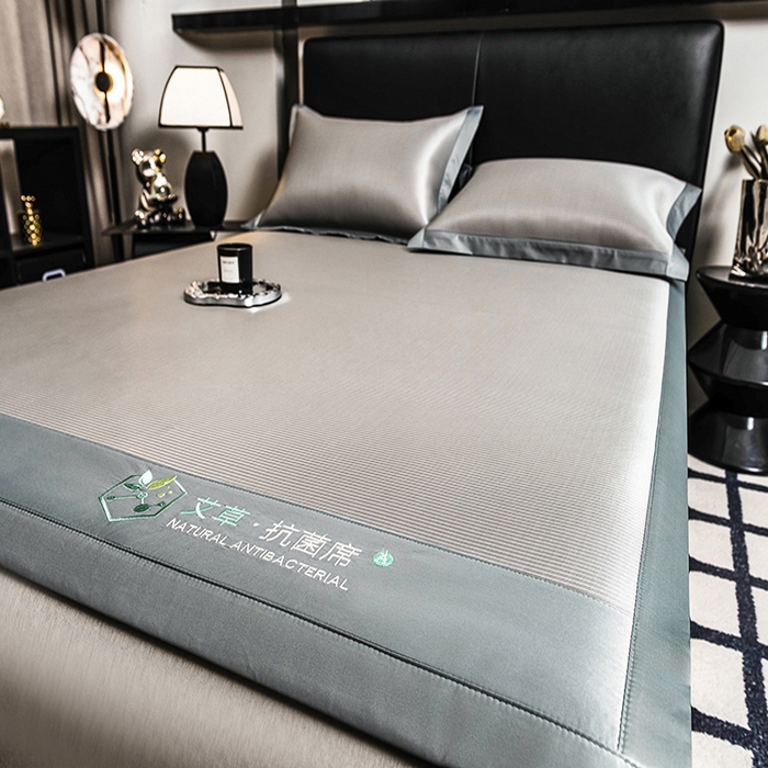 91家纺网 家纺一手货源 找家纺 全季家居 2025新款5A加厚加密艾草碳光席冰丝席 床席-浅灰