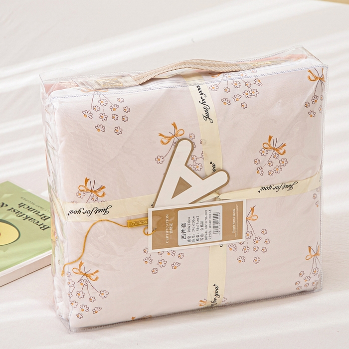 91家纺网 家纺一手货源 找家纺 蕾诺家纺 2025新款直播新款A类有氧提花云纱棉圆角吊边工艺四件套学生三件套 蒲公英