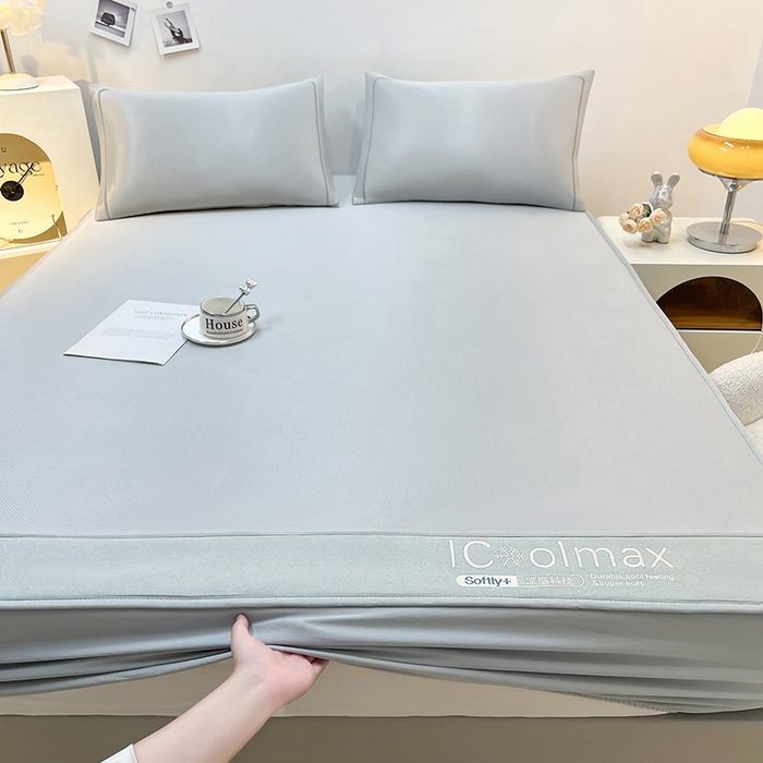 91家纺网 家纺一手货源 找家纺 全季家居 2025新款5A抗菌ICE系列凉感冰丝席 浅灰 床笠款