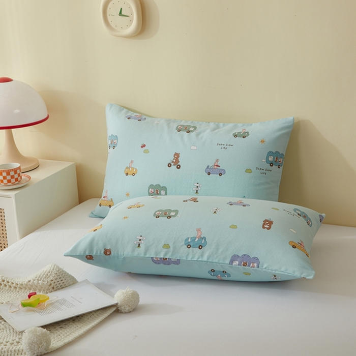 91家纺网 家纺一手货源 找家纺 2025款A类母婴级全棉双层纱枕套_4032 巴士车绿