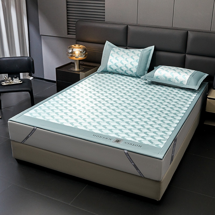 91家纺网 家纺一手货源 找家纺 全季家居 2025新款5A抗菌3D立体冰柔凉感冰丝席 菱形-水绿 床席款