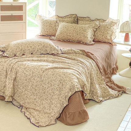 仟网汇 2025新款赫本针织双层纱夏被夏凉被空调被床盖四件套单夏被单床盖单品 花满楼