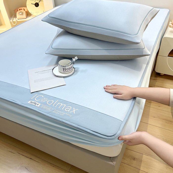 91家纺网 家纺一手货源 找家纺 全季家居 2025新款5A抗菌ICE系列凉感冰丝席 天蓝 床笠款