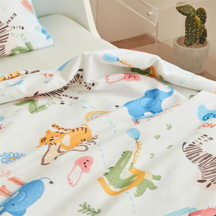 91家纺网 家纺一手货源 找家纺 艾佳宝贝 2025A类儿童全棉多功能单被套可拆式夏被四季被子 动物的世界