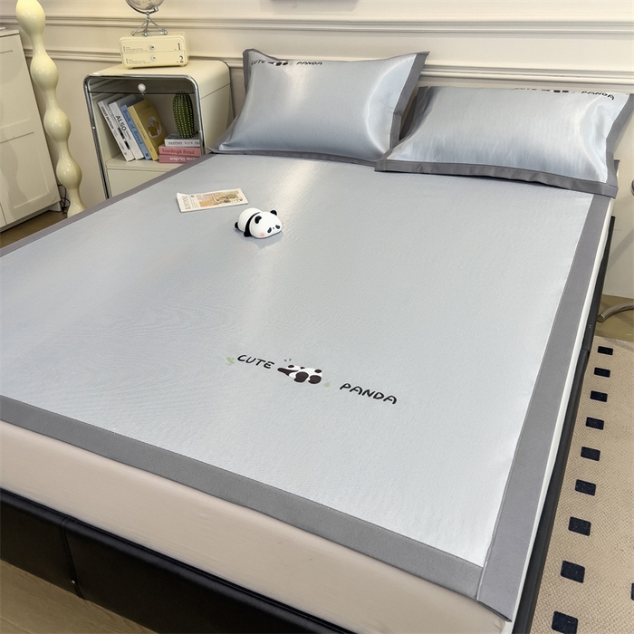 91家纺网 家纺一手货源 找家纺 星座家纺 2025新款600D熊猫烫画冰丝凉席三件套 清凉深灰