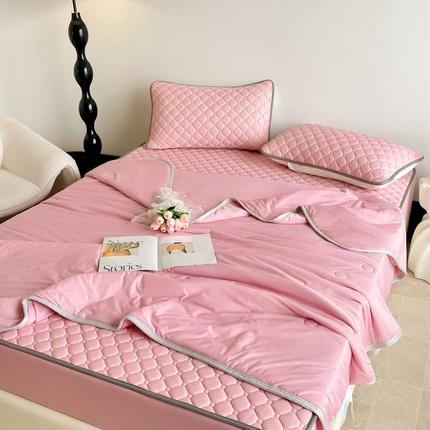 2025新款加厚乳胶床笠款经典纯色夏被套件 方格-豆粉