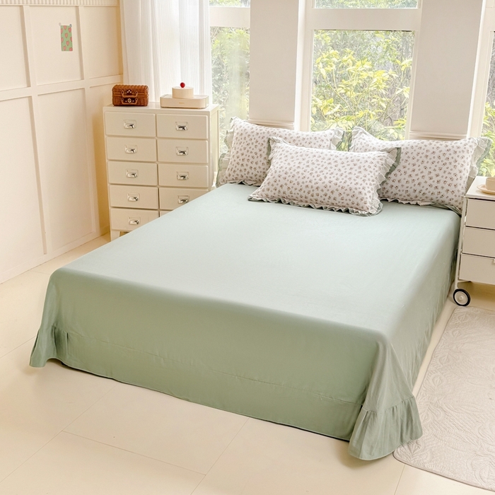 91家纺网 家纺一手货源 找家纺 晨晨家纺2025新款全棉双层花边双层纱四件套 花知晓