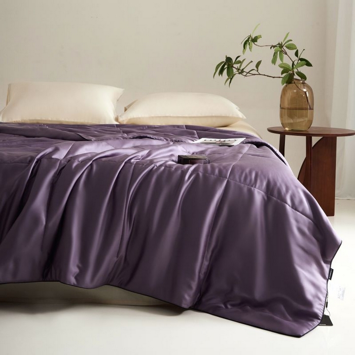 91家纺网 家纺一手货源 找家纺 朵美 2025新款60支天丝纯色夏被被子被芯 烟紫