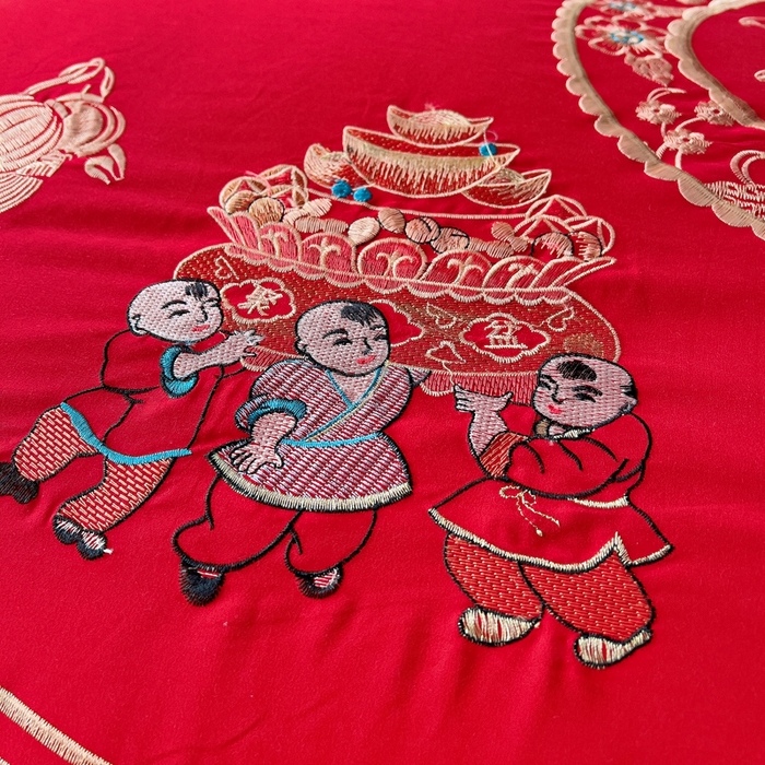 91家纺网 家纺一手货源 找家纺 2025新款100支150克双面长绒棉婚庆绣花四件套 龙凤九天