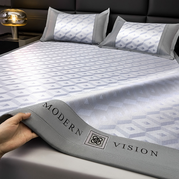 91家纺网 家纺一手货源 找家纺 全季家居 2025新款5A抗菌3D立体冰柔凉感冰丝席 格调-天蓝 床席款