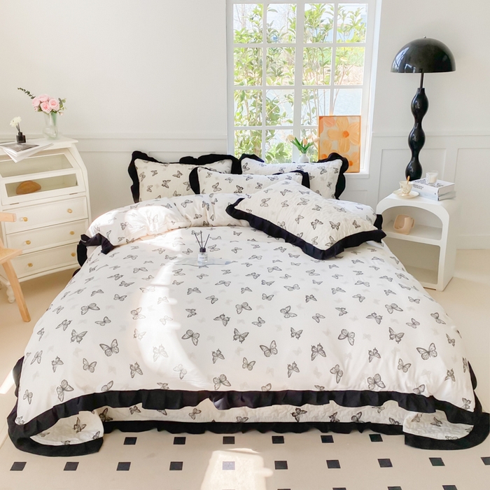 91家纺网 家纺一手货源 找家纺 佳品居 2025新款赫本风床盖四件套 赫本-蝴蝶印记