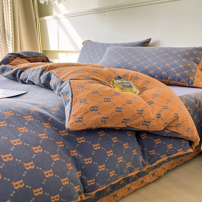 91家纺网 家纺一手货源 找家纺 （总）鲁爱 2025新款全棉色织双层纱纽扣款四件套